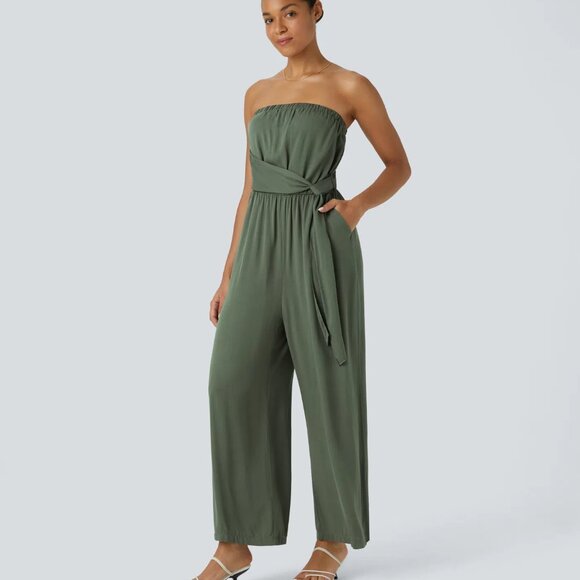 Strapless Jumpsuit, Backless Wide-Leg Tube Top Overalls